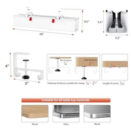 Image of Univivi No Drill Under Desk Cable Management Tray, 28 inch Cord Organizer for Table, Clamp /Screw Mount Desk Cable Management, Premium Fabric Cable Management Tray for Office, Home