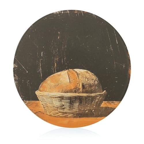 Tabla de cortar de vidrio de 8 x 8 pulgadas, tabla de cortar para pan en cesta con patas antideslizantes, tablas redondas para cortar cocina, resistentes al calor, pequeñas tablas de cortar para