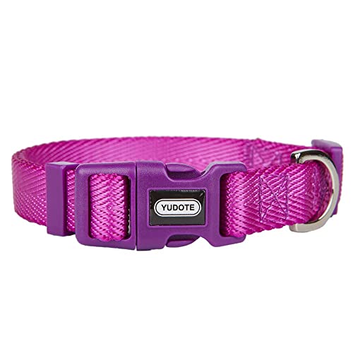 YUDOTE Collier réglable en nylon de couleur unie pour chiens de taille moyenne - Pour une utilisation quotidienne - Violet vif Cover