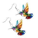 UYVPAER Pendientes De Colibrí Coloridos, Pendientes Colgantes De Aves De Moda, Pendientes Colgantes De Animales Acrílicos Para Mujeres, Regalos De Joyería De Colibrí, Multicolor, L
