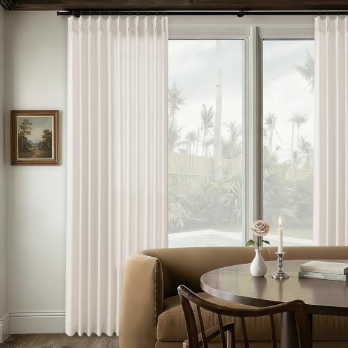 DUKIYO Natural Pinch Pleated Curtains 132 Inch Length Linen High Ceiling