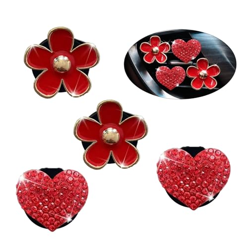 Image of 4PCS Car Air Vent Clips with Fragrance Pads, Red Cute Flower Air Fresheners | Daisy, Heart-Shaped Vent Clip, Car Interior Decor Charm, Car Decor Accessories, for Women and Girls, Interior Aesthetic