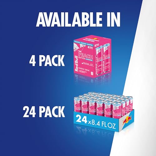 Image of Red Bull Peach Edition Sugarfree Energy Drink, White Peach, 8.4 fl. oz., Pack of 8, with 80mg Caffeine, Taurine & B Vitamins