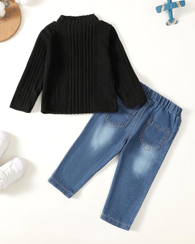 NZRVAWS Toddler Baby Boy Clothes Pullover Sweater Ripped Jean Sweatsuit Little Boy Outfit Fall Winter Clothing Set 6M-7T3