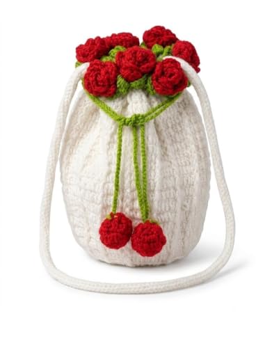 Image of Handmade Crochet Flower Crossbody Sling Bag for Women | Boho Knitted Bucket Shoulder Purse Rose Design
