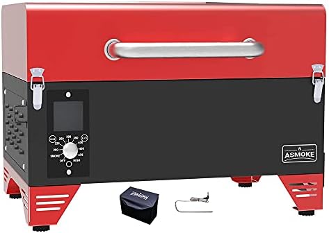 ASMOKE Portable Pellet Grill, Small Smoker Grill for BBQ, Camping, Tailgating, RV Cooking, 8 in 1 Tabletop Mini Outdoor Grills & Smokers, Wood Pellet Smoker 256 Sq. In ideal for Family of 4, AS300 (RED)