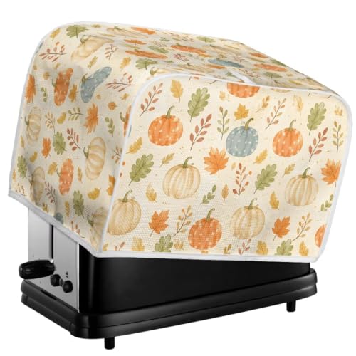 Image of Talayituse Fall Maple Leaf Pumpkin Print Toaster Cover 2 Slice Wide Slot, Lightweight Bread Maker Cover Dust Protection Washable Appliance Bag Autumn Decor, S