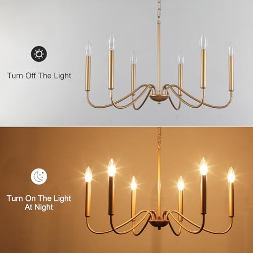 Generies Antique Spray Gold Farmhouse Chandelier, 6 Light Rustic Dining Room Light Fixtures, Modern Industrial Chandeliers Candle Ceiling Light for Bedroom Foyer Living Room Kitchen Island Entryway by Generies - Image 5