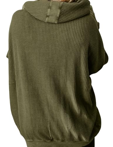 Womens Waffle Knit Jacket Oversized Zip Up Long Sleeve Hoodie Sweatshirt Fall Fashion Outwear Shacket with Pockets3