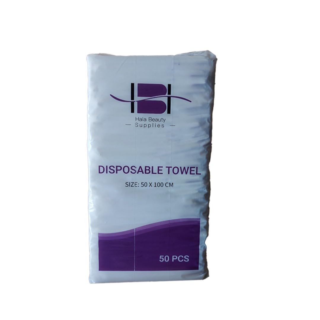 Hala Beauty Individual Packing Soft Cotton Hair Drying Towels Comfortable,Large Strong Absorption Clean Towels for Bath Hotel Spa Camping (50 x 100 cm) - Pack of 50