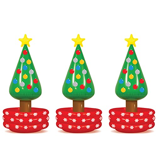 Image of Beistle Inflatable Christmas Tree Coolers, 3 Pack, 4' 8 inch x 26 inch, Each Holds Approx. 24 12 oz. Cans - Drink Cooler, Drink Containers for Parties, Christmas Inflatable, Holiday Decorations