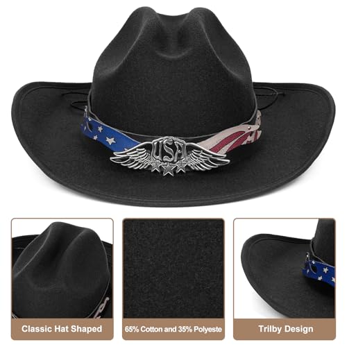 Image of Cowboy Hats for Women & Men Felt Cowgirl Hat with Belt Buckle Wide Brim Western Hat