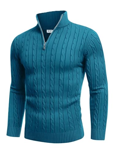 Image of TYSORT Men High Neck Zipper Full Sleeve Cable Knitted Winter Sweater,Cable Knit Sweater for Men