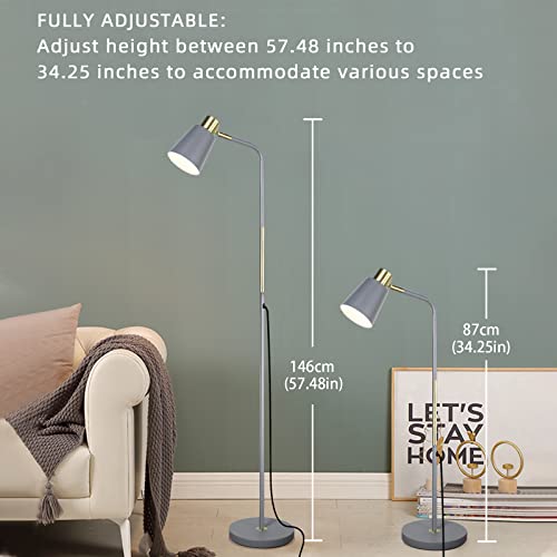 Floor Lamp, Industrial Floor Lamps For Living Rooms & Bedrooms - Rustic Farmhouse Reading Lamp - Standing, Adjustable Metal Heads Indoor Task Lighting For Living Room Bedroom Office Home Décor (Grey) #TOP1