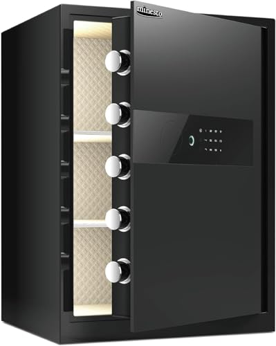 金庫 指紋 テンキー式 電子 タッチパネル 指紋認証 アラーム機能付き 貴重品保管 家庭用 固定可能 (60㎝ 黒)