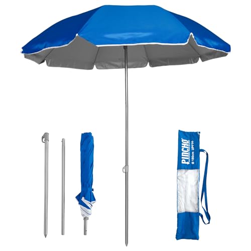 Pincho Sombrilla Playa Mochila Plegable 180CM UV50+, Ultraligera 1,5kg, Ideal para Moto, Bicicleta y Camping, Parasol Resistente al Viento con Varillas de Acero y Bolsa de Transporte