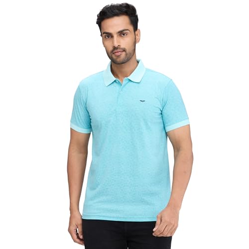 Image of Park Avenue Men's Slim Fit Print Pattern Cotton Polyester Blend Polo Neck Half Sleeve Casual T-Shirt