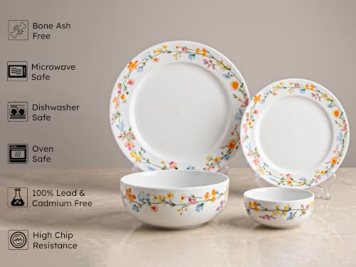 Image of Bodhi House Premium Porcelain Dinner Set 20 Pieces Serving for 6 | Floral Vine Design | Microwave & Dishwasher Safe | Crockery Set | Dinnerware Set for Home, Dining, Kitchen & Gifting