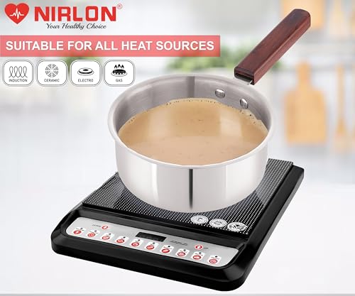 Image of NIRLON Woody Triply Wooden Handle Stainless Steel Cookware Sauce Pan 16cm-1.6Ltr|Safe to Use|Uniform Heating|Metal Spatula Friendly(Induction and Gas Stove Friendly)