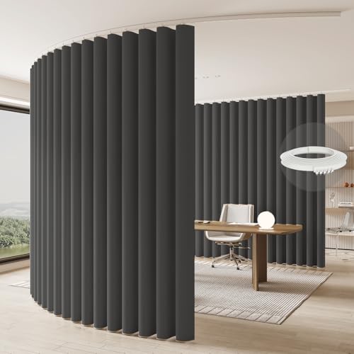 JILRON Raumteiler Vorhang, Deckenmontage Auf Schienen, Raumtrenner Für Flexiblen Sichtschutz (Grau - H243 x B270 cm)