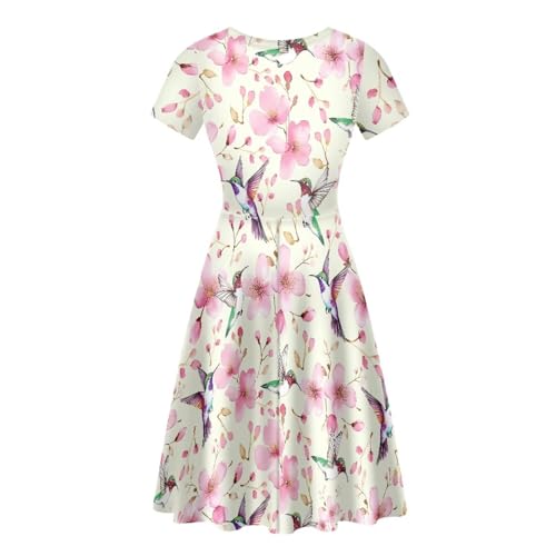 Image of HUGS IDEA Womens Puffy Swing Midi Dress Round Neck Short Sleeve Party A-Line Dresses