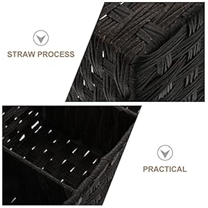 Wicker Storage Basket 3 Section Baskets Hand Woven Storage Bin Organizer for Shelves Kitchen Cabinets Pantry Bathroom Black