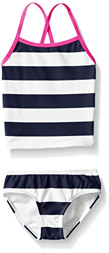 Image of Kanu Surf Girls' Little Layla Stripe Tankini Swimsuit, Navy, 5