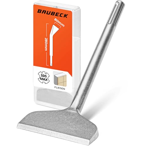 BAUBECK Robuste Fliesenmeißel SDS Max - schnelles Lösen von Putz & Kleberesten [10 abgewinkelt] hitzegehärtet 280mm lang Flachmeißel SDS Max - Meißel für Bohrhammer Max Fliesenmeißel