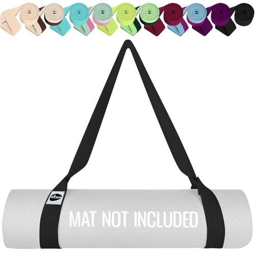 TECEUM Yoga Mat Strap 163 & 216 cm – 30+ Colors – Adjustable Mat Holder Sling Carrier for All Mats [Mat Not Included] (64 & 85 IN)
