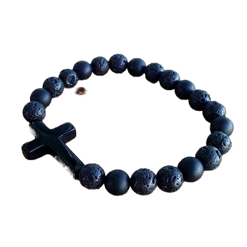 Bracelet anti-stress en onyx noir mat et pierre de lave pour calmer l'anxiété