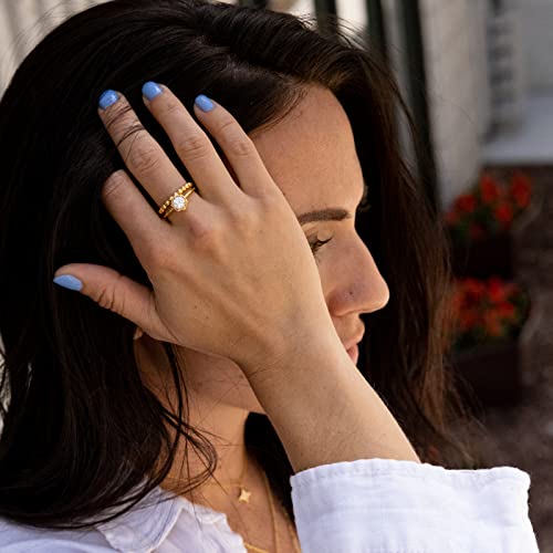 Beaded Band Engagement Ring | Bold Beaded Ring with A Solitaire CZ | 18K Gold Vermeil | Solitaire Gemstone Wedding Ring Stacking Band4