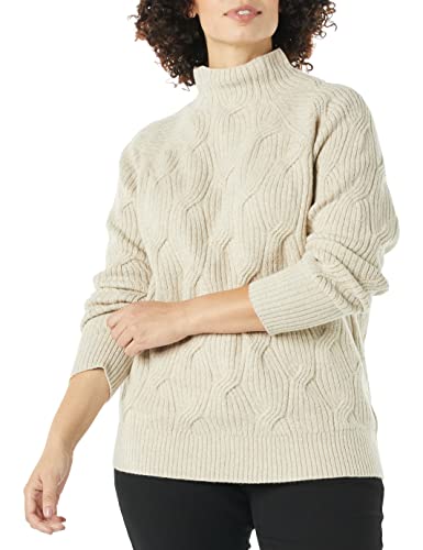 Amazon Essentials Damen Soft-Touch-Pullover mit Trichterkragen und Zopfmuster, Beige, L