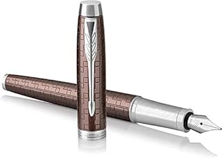 Parker IM Premium Metal Fountain Pen - Metallic Brown with Chiselled Engraved Pattern - Fine Nib - Blue Ink- Gift Boxed