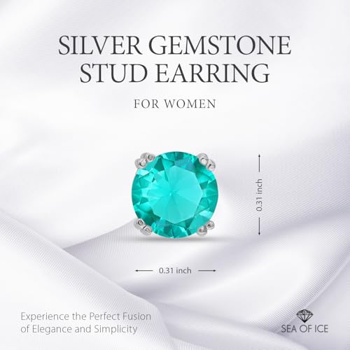 Sea of Ice Sterling Silver Round-Cut Simulated Gemstone Stud Earing for Women – Gemstone Round cut 8 mm - Elegant Sterling Silver Earrings for Women – Nickel-Free2