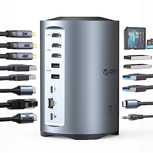 Docking Station USB C, 15 in 1 USB C Hub Tre Monitor con 100W PD, 2 USB-A 3.0+4 USB-A 2.0+1 USB-C 3.0, 3 HDMI 4K@60Hz, RJ45, 3.5mm, SD/TF, USB 3.0 Hub per MacBook M1/Lenovo/Thinkpad/Dell/Hp - Hub USB