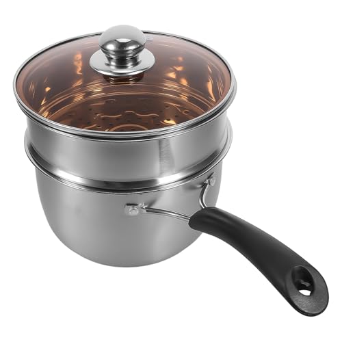 EXQUIMEUBLE ステンレス製小型調味鍋 蒸し器付き 片手鍋 家用多用途 クイック加熱 丈夫で清掃簡単 スープ ミルク調理対応