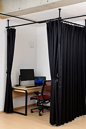 Yamazen WJC-724RM(MBK) Telework Curtain Rail, Full Type (Partition), 3 Poles, Easy Tension Curtain Ring/Hooks Included, Width 35.4 - 108.6 inches (90 - 273 - 273 cm), Depth 74.8 - 102.2 inches (190 - 260 cm), Partition), Matte Black