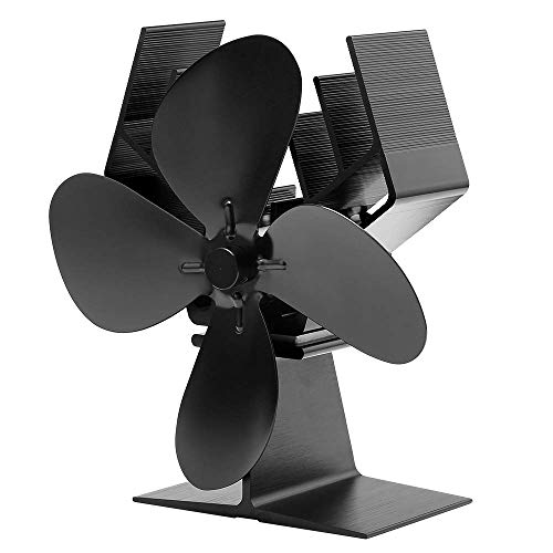 Galafire 4-Blades Heat Powered Wood Stove Fan + Magnetic Thermometer, 122°F Start Non Electric Eco Fireplace Fan For Gas/Pellet/Log/Wood Burning Stoves, Silent Operation, 2-Years, V366, Black #TOP1