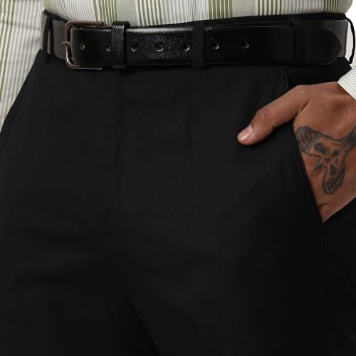 Image of Park Avenue Men's Polyester Blend Structure Pattern Smart Fit Flat Front Formal Trouser