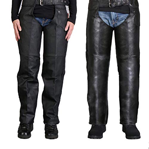 Hot Leathers Unisex Premium Leather Fully Lined Motorcycle Biker Rider Protective Chaps CHM