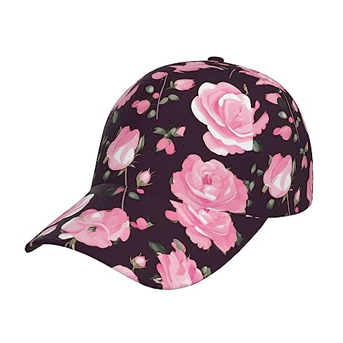 Gorra de béisbol de moda con flores rosa rosa unisex talla ajustable para correr y actividades al aire libre todas las estaciones, flor rosa rosa, talla única, flor floral rosa, talla única