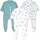 TupTam Baby Unisex Schlafstrampler Mädchen Schlafanzug mit Fuß Jungen Spieler 3er Pack, Farbe: Tiersafari Blätter Salbei, Größe: 86
