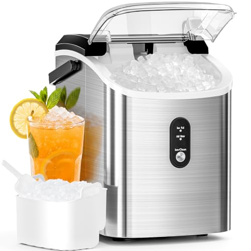 Antarctic Star Nugget Ice Maker Countertop with Soft Chewable Ice, Portable Sonic Ice Maker with Basket and Scoop, Removable Top Cover, Auto-Cleaning for Home/Party/RV/Camping (Stainless Ste