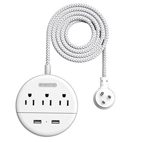 NTONPOWER Multitoma Extensión con Cable Trenzado, 3 Tomas, 2 Puertos USB, Enchufe Plano Tipo B, 5 Tomas, 110V, Color Blanco