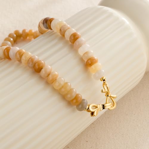 Nlieo Topaz Rainbow Colorful Gemstone Beaded Choker Necklace For Women 14K Gold Bow Birthstone Beads Chokers thumb #5