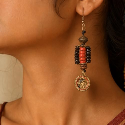 Image of Handcrafted Tribal & Dhokra Art Earrings Collection for Women - Royal Boho Statement Designs in Brass, Wooden, Beaded & Geometric Styles