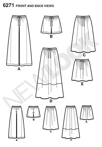 Simplicity New Look Sewing Pattern 6271: Misses' Skirt in Three Lengths and Pants or Shorts, Size A (10-12-14-16-18-20-22), Paper, White, 38-50