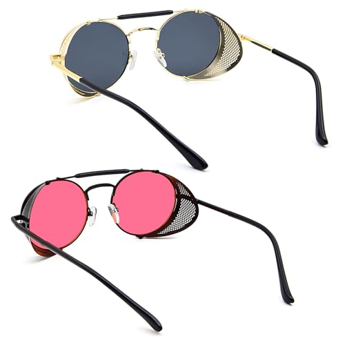 Image of RONSOU Steampunk Style Round Vintage Polarized Sunglasses Retro Eyewear UV400 Protection Matel Frame