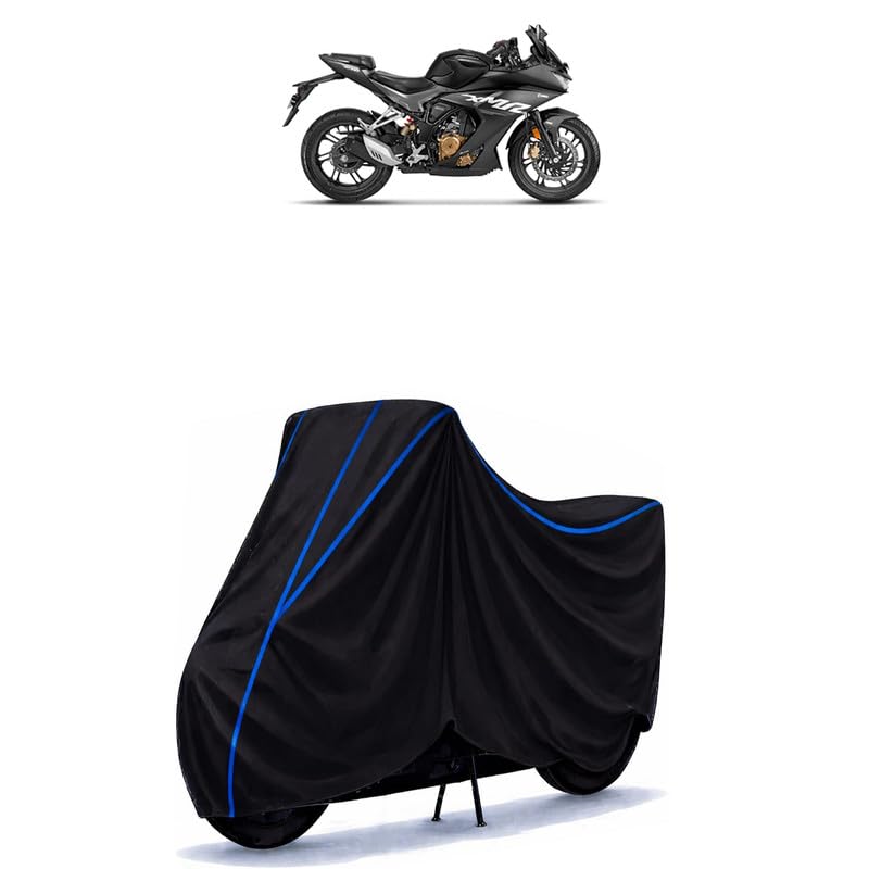 Image of Hero Karizma XMR STD Bike Cover Water Resistant Universal Motorcycle Rain | Heavy Duty UV Protection, Dust, Scratch Indoor Outdoor All Weather with Black Blue Piping Elastic