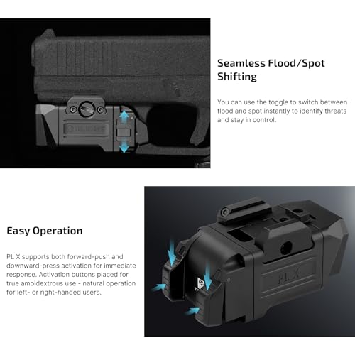 OLIGHT PL X Tactical Flashlight Rechargeable USB-C Dual Beams Strobe Combo 22,500 Candelas Spotlight and 1,200 Lumens Floodlight Adjustable & Reversible Lugs, for 1913 / GL Rail Mount (Matte Black) - Image 5